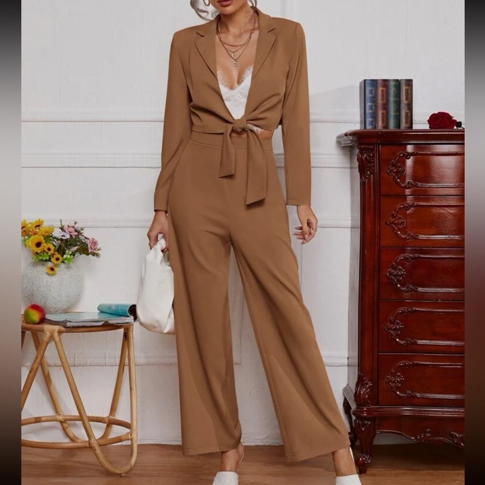 Beige pants and blazer set